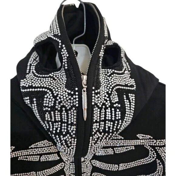 Guapi Men's Skeleton Rhinestone Hoodie Black Limited Editions Size S NWT (JB) - Picture 13 of 14